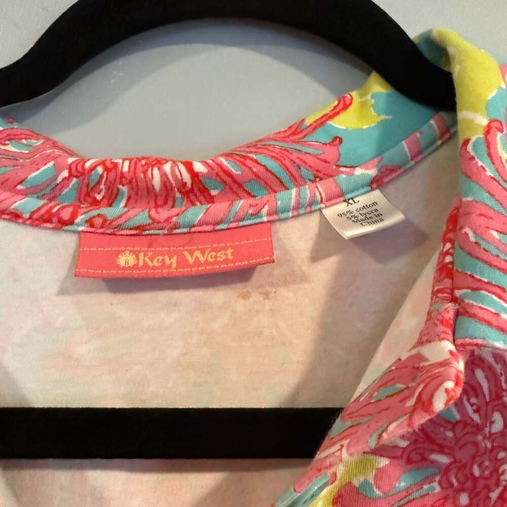 Key West Tropical Floral Print Polo Shirt Size XL - Picture 2 of 3